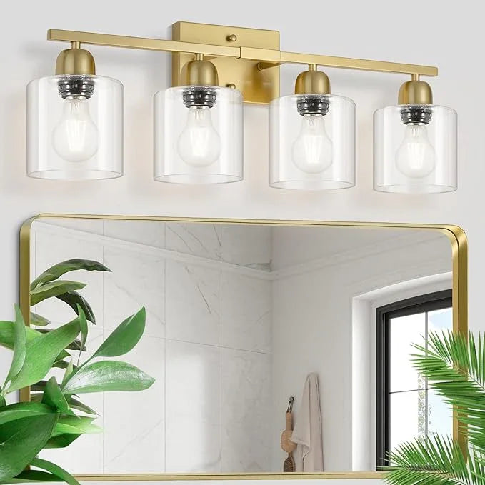 FAISHILAN Modern Brushed Gold 4 Light Bathroom Light Fixtures, 24 inch Vanity Lights for Bathroom with Clear Glass, Bathroom Vanity Light for Mirror Kitchen Living Room Hallway Cabinet Porch - ModernBath