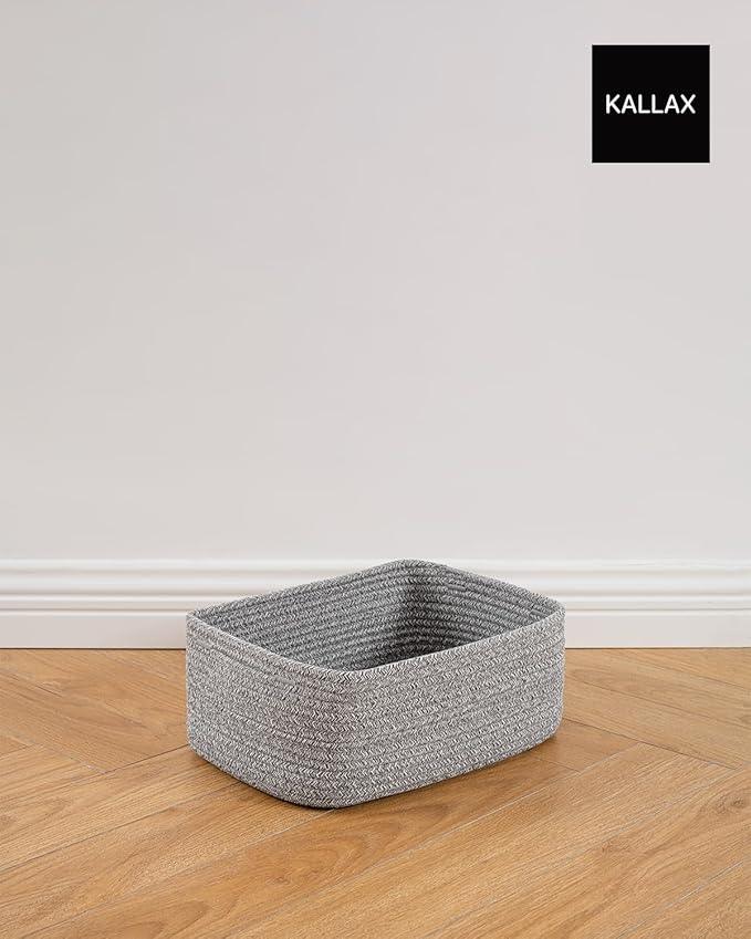 Small Woven Basket, 13.5 x 9.5 x 5 Inches, Storage Basket for Organizing, Cute Small Rope Shelf Closet Cube Storage Bins Baskets for Shelves, Dog Toy Gift Baskets Empty, 3 Packs, Mixed Grey - ModernBath