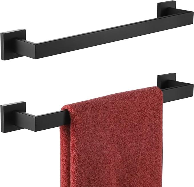 KOKOSIRI 16-Inch Single Towel Bar, Bathroom Kitchen Towel Holder, Wall Mounted SUS304 Stainless Steel Towel Rack 2 Pack, Matte Black, B4003BK-L16-P2 - ModernBath