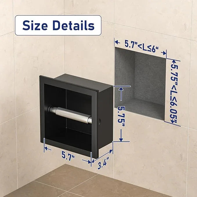 Toilet Paper Holder, in Wall Toilet Roll Holder for Bathroom Renovation, 304Stainless Steel Recessed Toilet Tissue Holder (Matte Black) - ModernBath