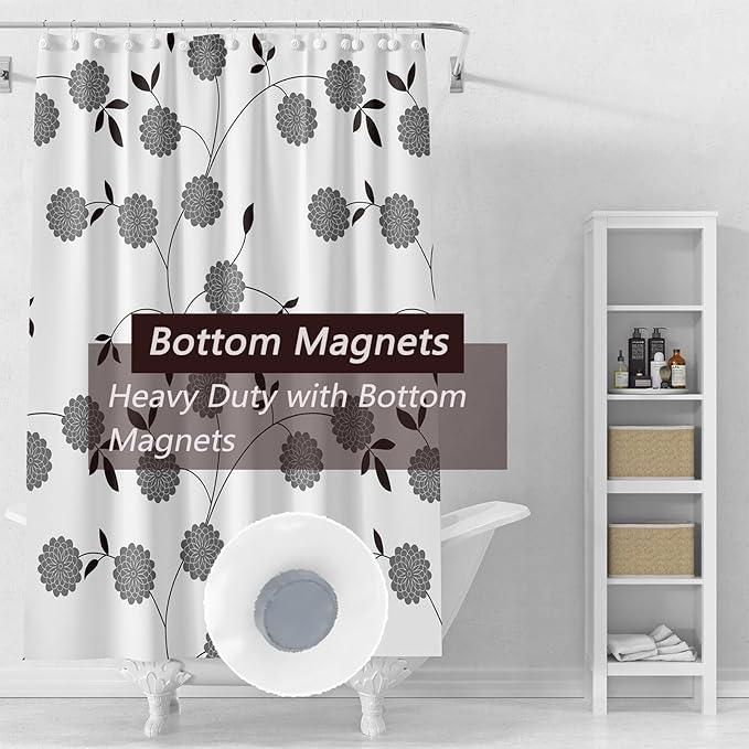 TIKABC Shower Curtain Liner, 4G PEVA Black and White Tree Flower Shower Liner, Plastic Waterproof Shower Curtains, 72x72 inch with Grommet Holes 3 Magnetic Weights - ModernBath