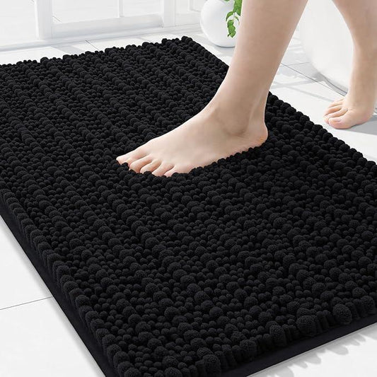 Arotive Luxury Chenille Bathroom Rug Mat, Extra Soft Thick Absorbent Shaggy Bath Rugs, Non-Slip Machine Wash Dry, Plush Bath Mats for Bathroom, Shower and Tub, 30x20, Black - ModernBath