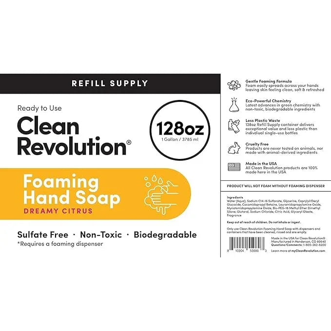 Clean Revolution Foaming Hand Soap Refill Supply Container, Ready to Use Formula, Gluten Free, Dreamy Citrus Fragrance, 128 Fl. Oz, 4 Pack - ModernBath