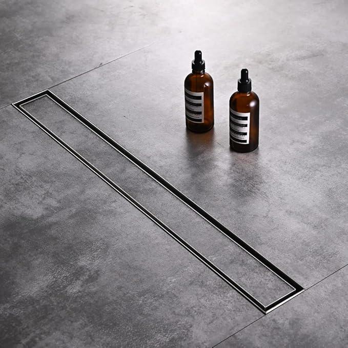 Linear Shower Floor Drain, 60 Inch Brushed Nickel 304 Stainless Steel Bathroom Drains Kit, Rectangular Shower Trench Drain with Reversable Tile-in Pattern Drain Cover & Hair Catcher - ModernBath