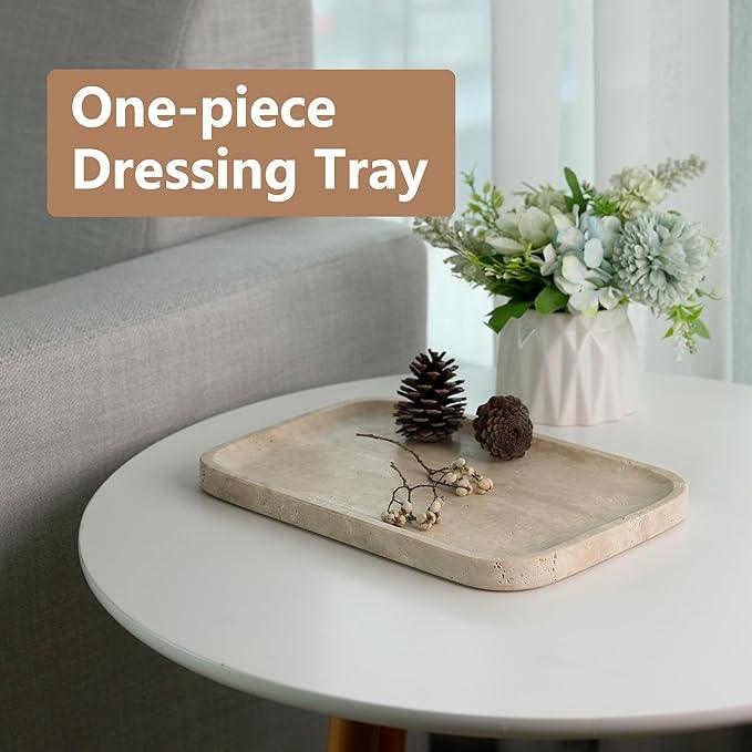 Marble Vanity Tray for Dresser Organizer, Travertine Bathroom Tray Countertop, Beige Decorative Serving Trays, Kitchen Sink Storage, Jewelry & Perfume Holder(Travertino Romano) - ModernBath