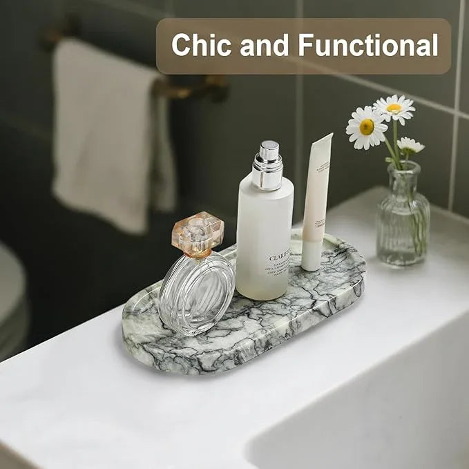 Natural Marble Vanity Tray - Moujings Genuine Marble Perfume Tray for Bathroom Decor, Stone Bathroom Vanity Organizer Tray for Kitchen Counter, Candles, Jewelry, Coffee, Makeup, Key - ModernBath