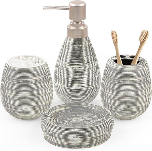 CERBIOR Bathroom Accessories Set,4 Pcs Ceramic Bathroom Decor Accessory,Includes Toothbrush Holder, Toothbrush Cup, Soap Dish for Decorative Countertop and Housewarming Gift(Grey 4pcs) - ModernBath