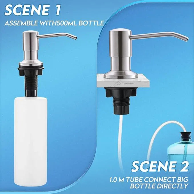 CREA Dish Soap Dispenser for Kitchen Sink, Built-in Countertop Set with 39" Tube & 17oz Bottle, Stainless Steel Pump - ModernBath