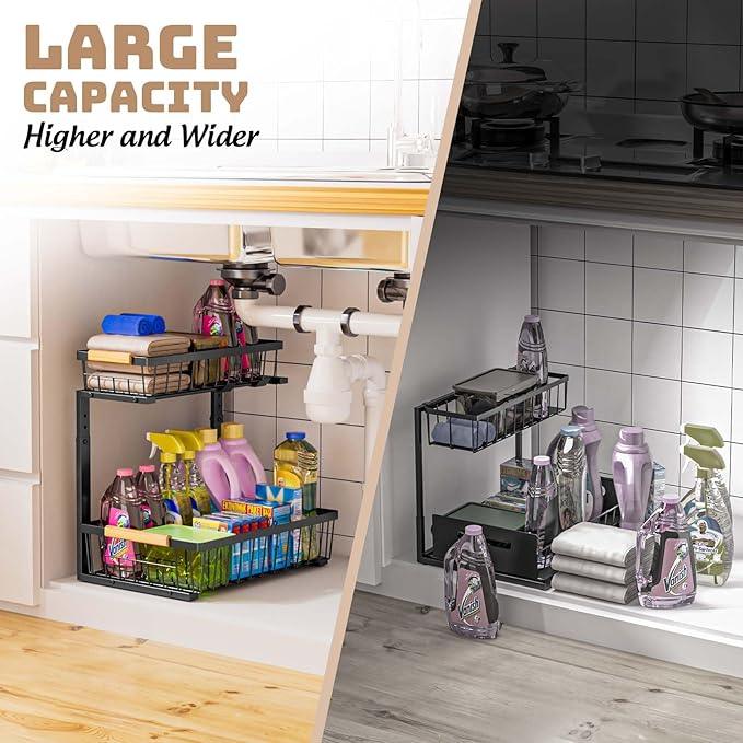 Under Sink Organizer and Storage, 2 Pack Slide Out Under Cabinet Storage Pull Out Sink Shelf Cabinet Storage Shelves, Undersink Organizers for Kitchen Bathroom Cabinet - ModernBath