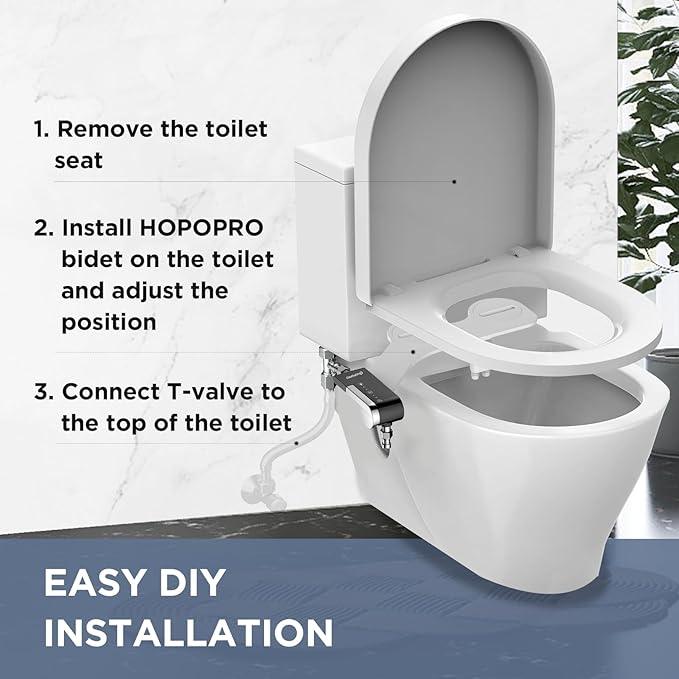 HOPOPRO Toilet Bidet Tank Replacement Cover, Bidet Ultra-Slim Dual Nozzle (Feminine/Rear Wash), Fresh Cold Water Sprayer Toilet Tank Seat for Existing Toilets with Pressure Control, Black - ModernBath