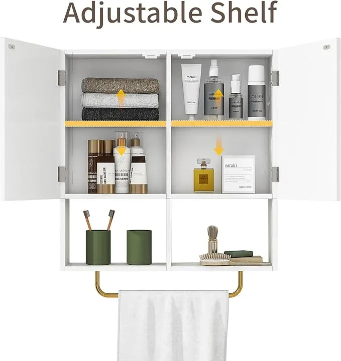 Wall Mounted Storage Cabinet with Mirror & Adjustable Shelves- Bathroom Medicine Cabinet with Towel Bar for Bathroom, Laundary, Enterway,Bedroom - ModernBath