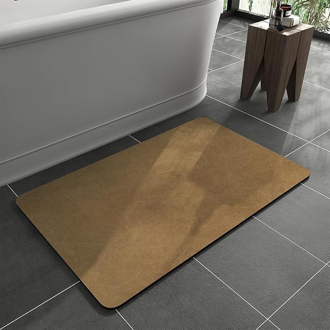 MontVoo -Bath Mat Rug-Rubber Backing Non Slip Quick Dry Absorbent Thin Bathroom Rugs Fit Under Door-Faux Suede Surface Bathroom Floor Mats-Shower Rug for in Front of Bathtub Shower Camel 16"x24" - ModernBath