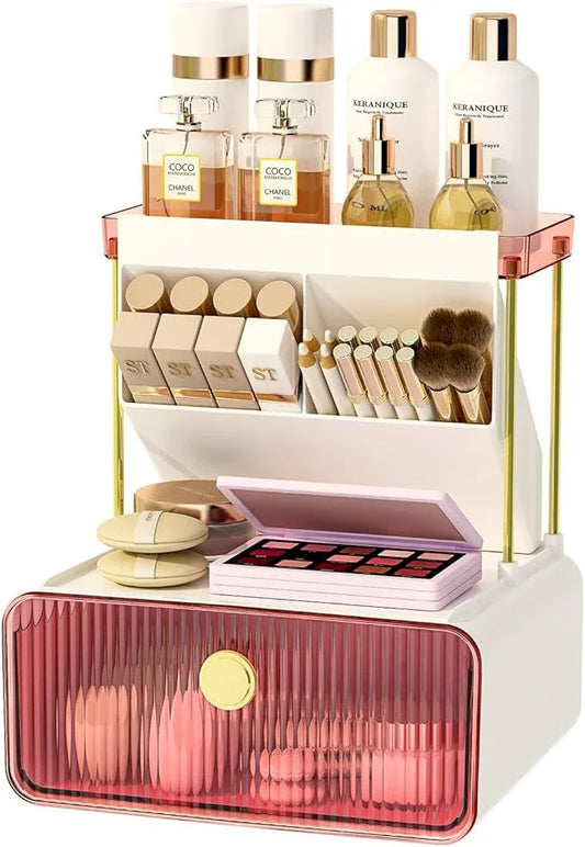 FOLLOWIN Bathroom Organizers and Storage with Drawer,Vanity Storage Organizer with Makeup Brushes Holder, Perfume Lotion Cosmetic Organizer,Blush Pink - ModernBath