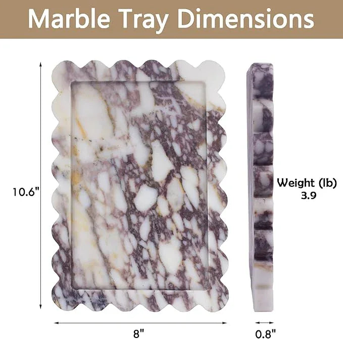 YMXYJM Genuine Calacatta Viola Scalloped Marble Tray, Real Natural Marble Stone Tray, Luxury Decorative Trays for Bathroom, Dresser, Vanity, Kitchen, Home Decor, 10.6" x 8", Calacatta Viola Purple - ModernBath