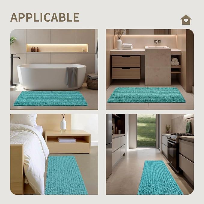 Ruggnovea Chenille Bathroom Rugs Non Slip Washable 60x24, Extra Thick Soft Absorbent Chenille Bath Mat, Non-Slip Barrier Backing, Quick Dry Machine Washable Bath Mats Tub, Shower,Floor/Sink,Teal - ModernBath