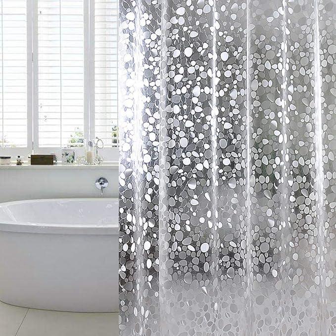WELTRXE Shower Curtain Liner Waterproof, 8G Thick EVA, Heavy Duty Shower Liner with Magnets, 3D Pebble Bath Curtain for Stall, Bathtubs Bathroom, 72 x 72, 12 Hooks - ModernBath