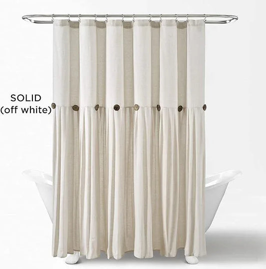 Lush Decor Linen Button Shower Curtain, 72" W x 84" L, Off White - Extra Long Shower Curtains - White Shower Curtain Fabric - Farmhouse Bathroom Decor - ModernBath