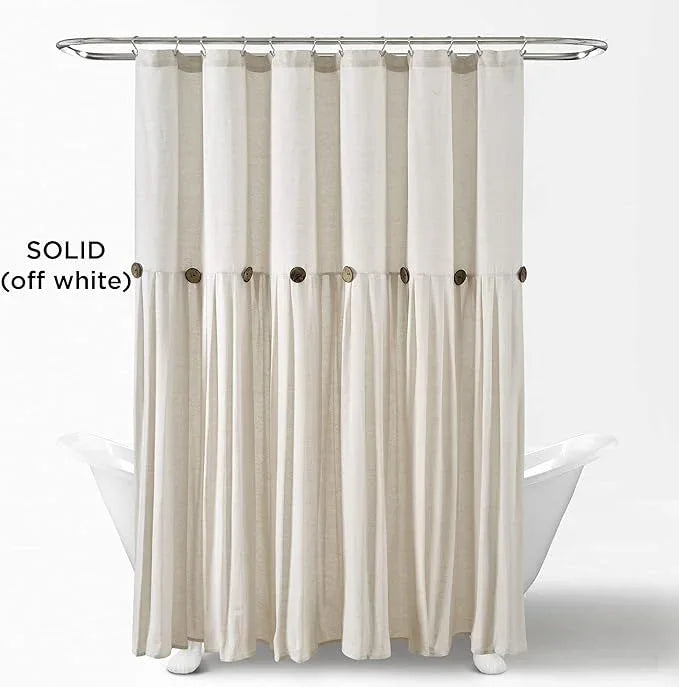 Lush Decor Linen Button Shower Curtain, 72" W x 78" L, Off White - Extra Long Shower Curtains - White Shower Curtain Fabric - Farmhouse Bathroom Decor - ModernBath