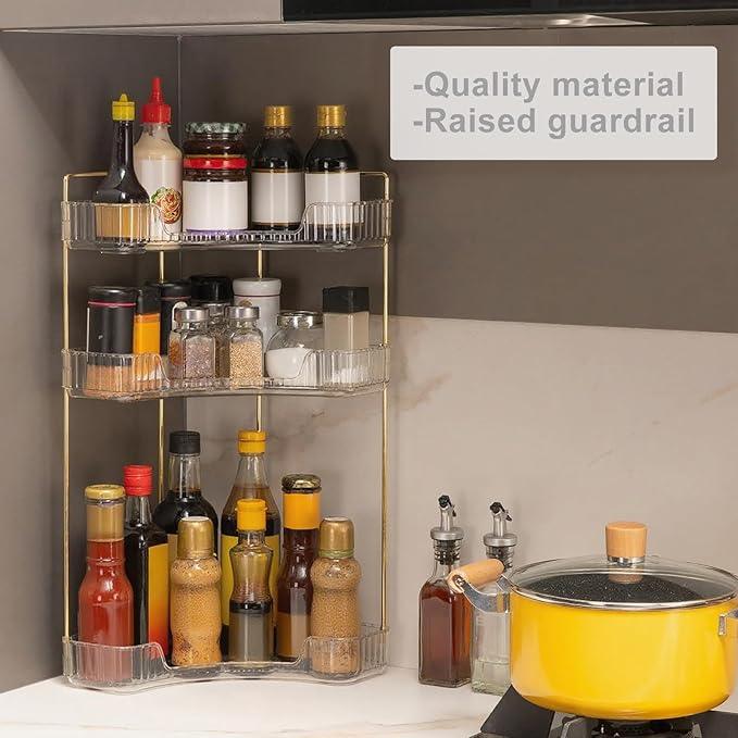 INVSSENE Corner Bathroom Countertop Organizer, Vanity Trays for Counter, Makeup Organizers, Perfume Tray, Kitchen Spice Rack, (Clear, 3 Tiers) - ModernBath