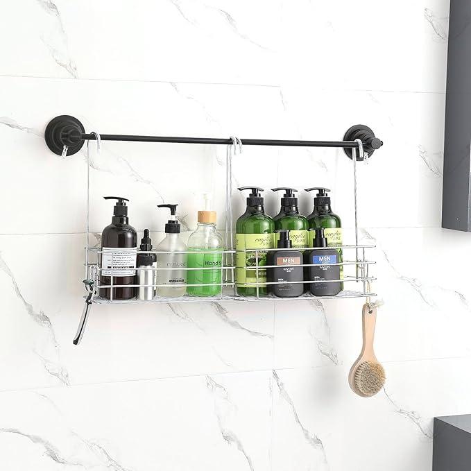 Seltomer 2pcs Single-Layer Hanging Shower Caddy, Rustproof Shelves Rack with Rotatable Hook bar, Large Capacity Bathroom Organizers and Storage, No Drilling Shampoo Bracket - ModernBath