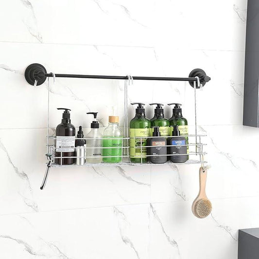 Seltomer 2pcs Single-Layer Hanging Shower Caddy, Rustproof Shelves Rack with Rotatable Hook bar, Large Capacity Bathroom Organizers and Storage, No Drilling Shampoo Bracket - ModernBath