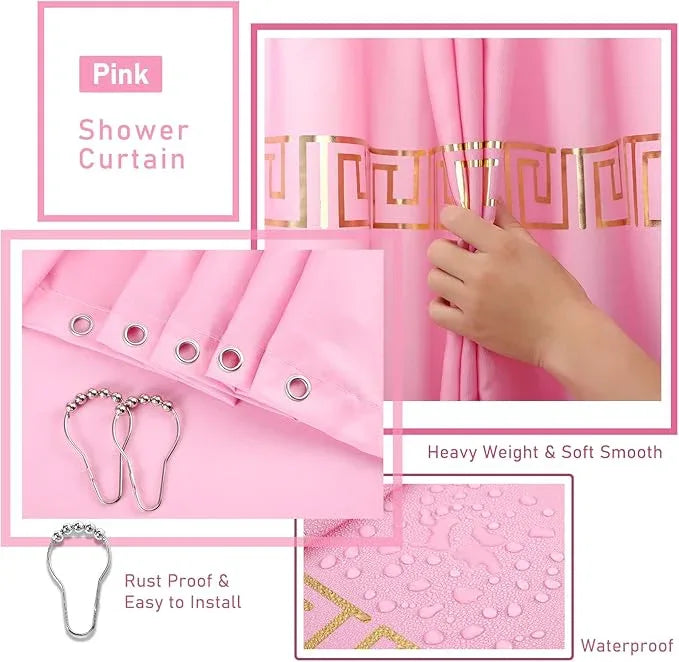 XLHOMO Bathroom Sets with Shower Curtain and Rugs Bathroom Accessories Set Pink Bathroom Set,Shower Curtain Set with Stainless Steel Trash Can - ModernBath