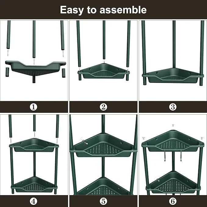 Orimade Rustproof 3 Tier Floor Standing Corner Shower Caddy Organizer, Plastic Metal Splicing Floor Corner Shelf Rack Stands for Bathroom, Dark Green - ModernBath