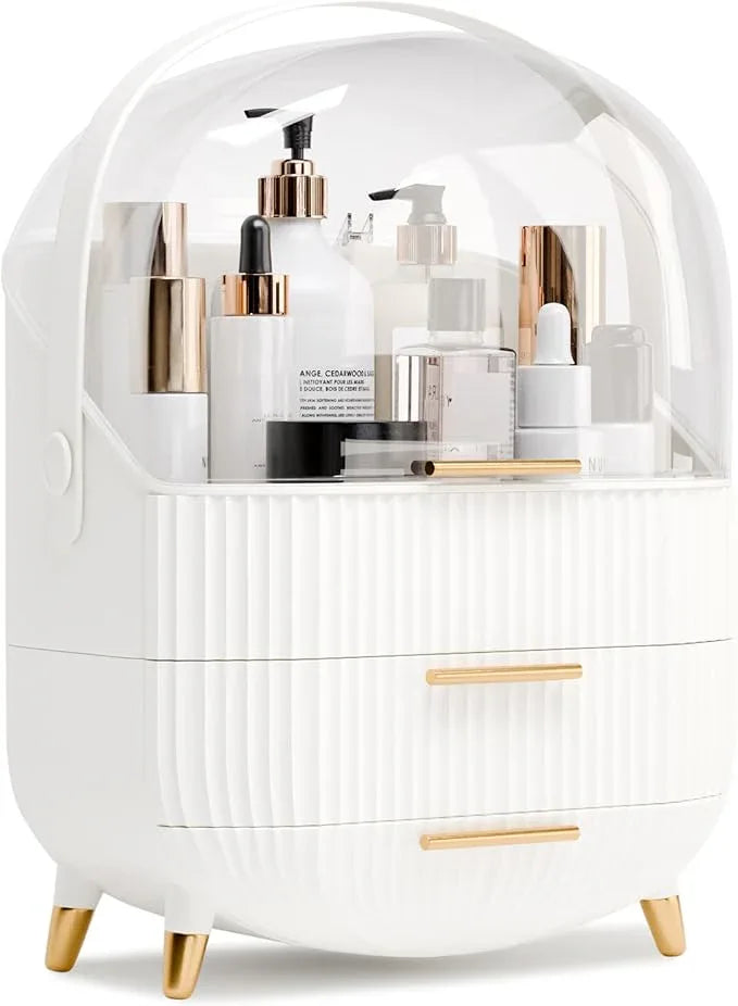 lurcns Makeup Organizers and Storage, Make up Organizer for Vanity Cosmetics Skincare Organizers With Lid and Drawers Display Cases for Countertop（White） - ModernBath