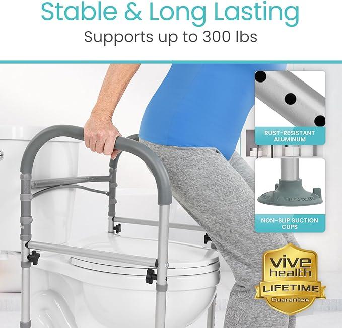 Vive Toilet Safety Rail - Medical Chair for Handicapped & Seniors - Folding Bathroom Frame w/Handles, Arms for Elderly, Disabled - Standalone Grab Bar - Seat Assistance Support Stand Up Assist - ModernBath