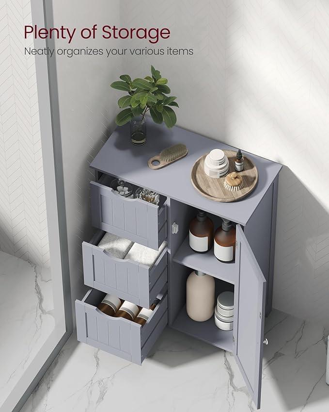 VASAGLE Floor Storage Cabinet, Freestanding Storage Unit with 3 Drawers, 1 Adjustable Shelf, for Bathroom Living Room Dining Kitchen, 11.8 x 23.6 x 31.5 Inches, Dove Gray UBBC049G02 - ModernBath