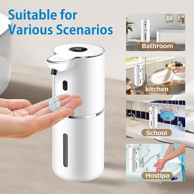 Automatic Liquid Soap Dispenser 12.8oz, Rechargeable & 6 Levels Soap Adjustable with Digital Display, Wall Mount, Waterproof, Touchless Hand/Dish Soap Dispenser for Kitchen, Bathroom, Hotel - ModernBath