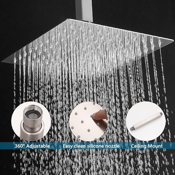 JingGang 10 Inch Ceiling Mounted Shower System Rain Mixer Shower Combo Set Rainfall Shower Head System Brushed Nickel Shower Faucet Rough-in Valve Body and Trim Kit Included - ModernBath