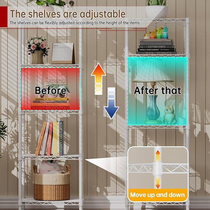 Small 5 tire Shelves Storage Wire Shelving Unit Metal Shelf Adjustable Organizers Storage Shelving for Bathroom Laundry Room Kitchen Pantry10”D x 16”W x 55”H White - ModernBath