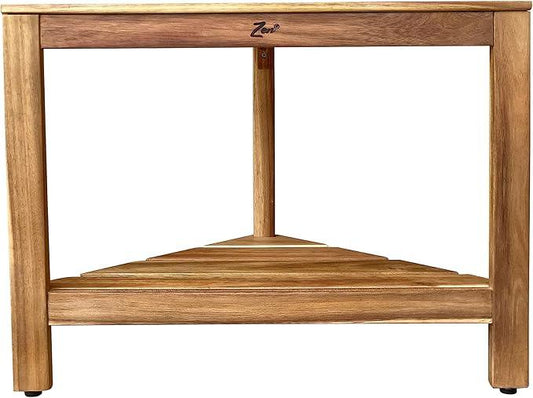 Zen 18" Acacia Wood Shower Stool – Corner Shower Bench with Shelf, Teak-Like Finish, Wooden Bath Stool for Shower or Spa - ModernBath