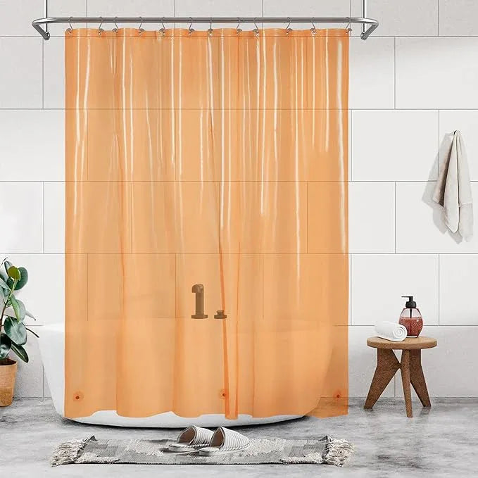 Barossa Design Clear Orange Shower Curtain Liner - Premium PEVA Shower Liner with 3 Magnets & Metal Grommets, Waterproof Lightweight Standard Size Liners for Bathroom - Translucent Orange - ModernBath