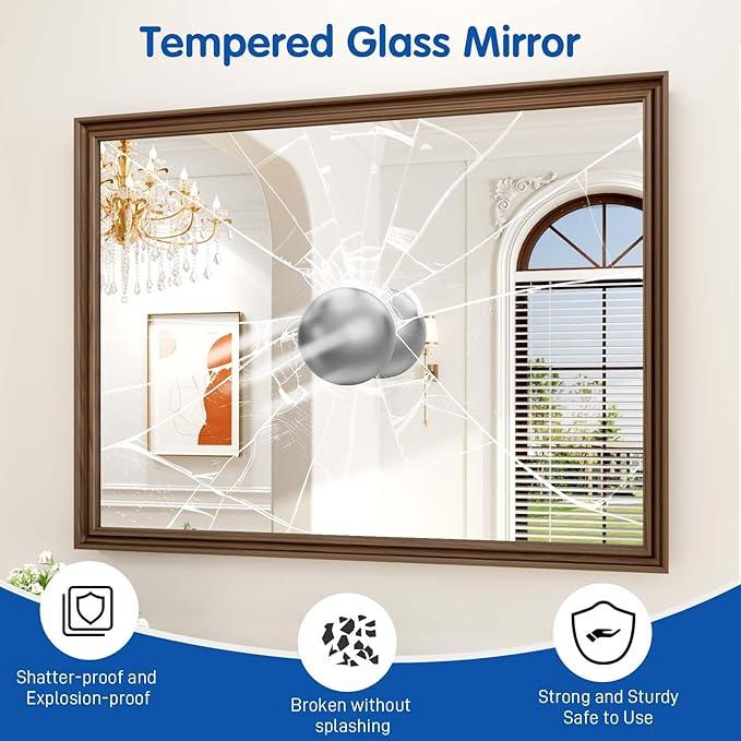 WEER Retro Copper Bathroom Mirror, 40x30 Inch Bronze Oil Rubbed Framed Mirror, Rectangle Classic Vintage Framed Wall Mirror, Farmhouse Vanity Mirror, Tempered Glass, Vertically or Horizontally - ModernBath