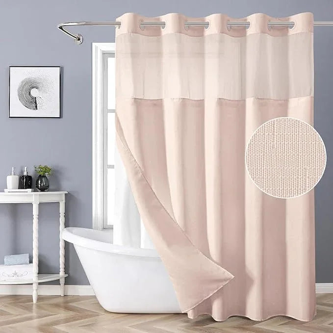 eachope Blush No Hook Shower Curtain with Snap-in Fabric Liner Set,Slub Textured Fabric Shower Curtains for Bathroom,Hotel Style Modern Shower Curtain,Water Repellent & Washable,71x74(72) - ModernBath
