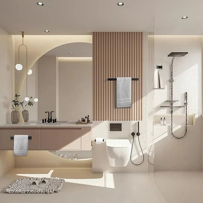 Fapully 8 Piece Bathroom Hardware Accessories Set Stainless Steel Matte Black Wall Mounted - ModernBath