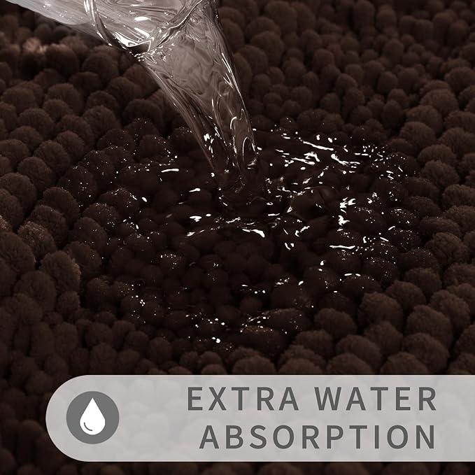 Yimobra Bathroom Rug Mat 47 x 24, Non Slip and Super Absorbent Bath Mat,Machine Washable Quick Dry,Ultra Plush Chenille Shower Rugs for Bathroom Floor Sink Tub and Shower Outside,Brown - ModernBath
