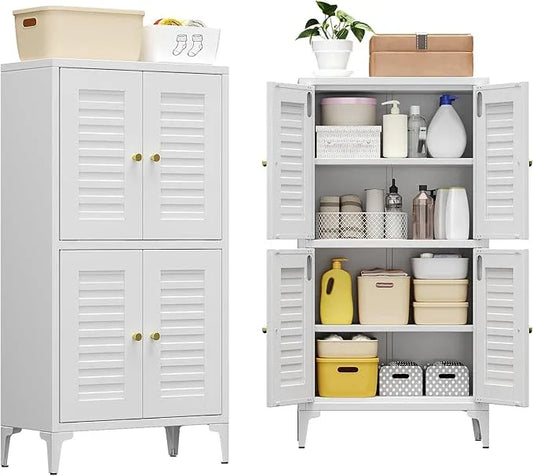 46''H Metal Small Bathroom Storage Cabinet with 4 Doors and Adjustable Shelves, Pantry Cabinet for Home, Kitchen, Assembly Required, White - ModernBath