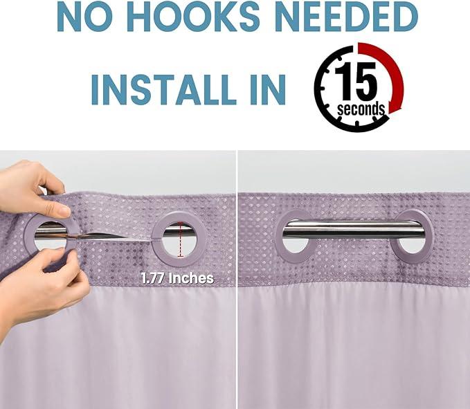 EUTXL Lavender Long No Hook Shower Curtain with Snap in Liner,230GSM Waffle Weave Shower Curtains for Bathroom,71W x 86H - ModernBath