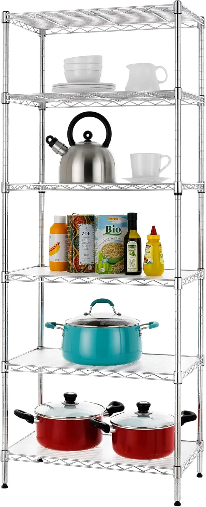 Finnhomy 6-Tier Wire Shelving Unit Adjustable Steel Wire Rack Shelving 6 Shelves Steel Storage Rack or Two 3 Tier Shelving Units with PE mat and Stable Leveling Feet, NSF Certified, Chrome - ModernBath