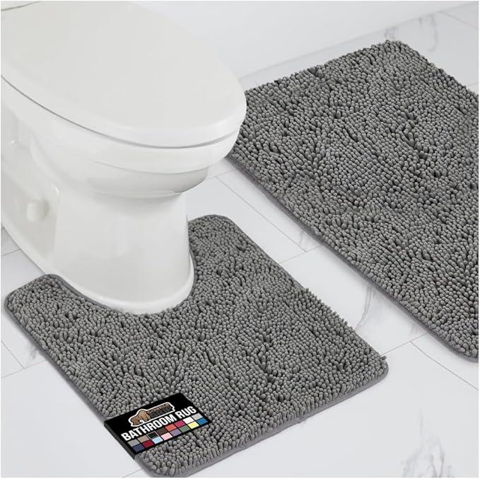 GORILLA GRIP Bathroom Rug Sets, Soft Chenille 2 Piece Area Rugs Set, Toilet Base Mat and 30x20 Carpet, Absorbent Microfiber Washable Mats Dry Quickly, Home Décor and Bath Room Accessories, Grey - ModernBath