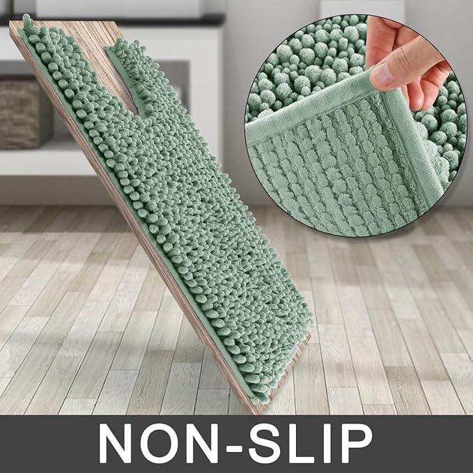 Yimobra Toilet Rug U Shaped Washable 24x20 Inch - Ultra Soft Absorbent Chenille Bath Rugs for Toilet, Quick Dry & Machine Washable, Non Slip Contour Bathroom Mat, Green - ModernBath