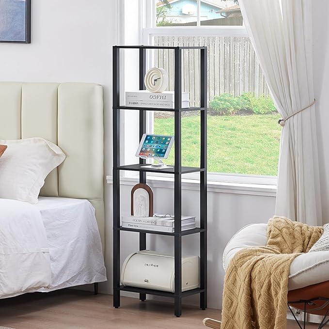 54in Tall Bookshelf 5-Tier Small Narrow Bookcase, Skinny Book Shelf for Small Space, Farmhouse Slim Shelf with Storage, Wood Freestanding Display Thin Bookshelves for Living Room, Office, Black - ModernBath