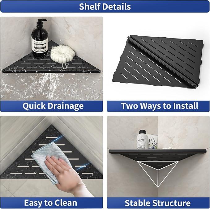 Corner Shower Shelf, 12" Matte Black 304 Stainless Steel Slot Design Recessed Corner Shelves 2 Pack Bathroom Grout in Shelf for Tiled Wall, Large Size - ModernBath