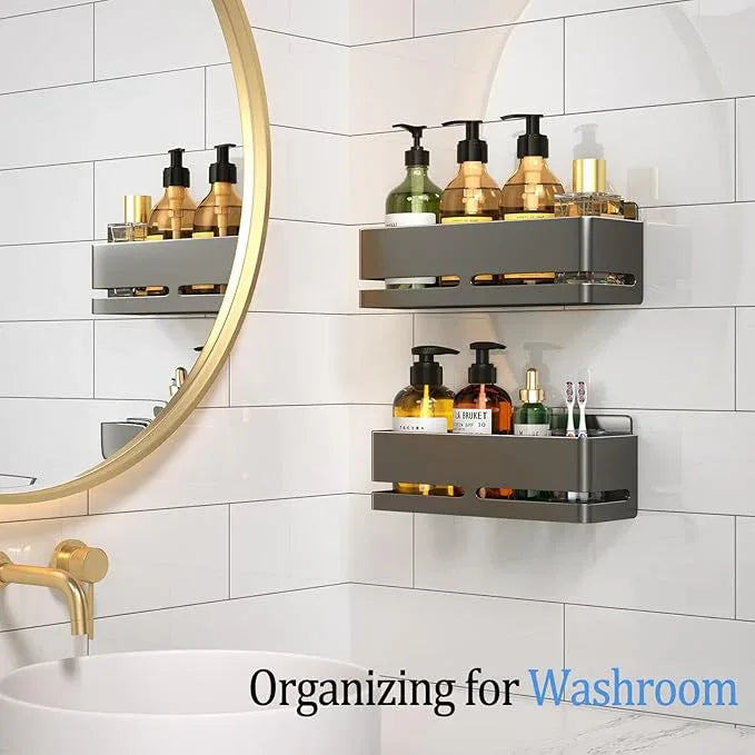 Shower Shelf, 2-Pack, Heavy-Duty Bathroom Storage Shelf, Large Capacity No-Drill Bathroom Organizer, Gray Metal Storage Basket, Adhesive Installation - ModernBath