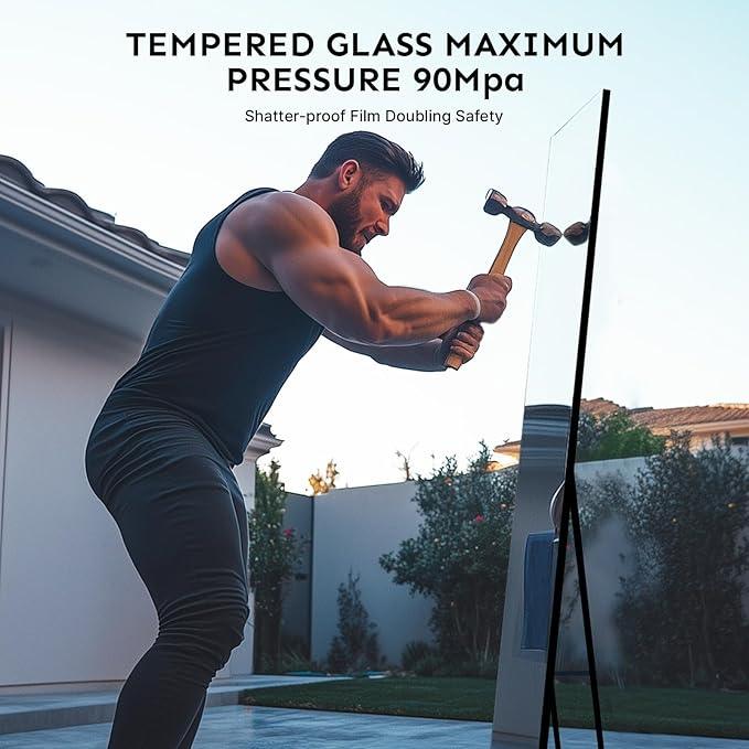 Kosmonia 68x20 Frameless Full Length Silver Coating Mirror w/Distortion Free, HD Reflection &Anti Desilvering, Tempered Glass & Shatter Proof Film Doubling Safety, Easy Setup w/Stand, Wall/Standing - ModernBath