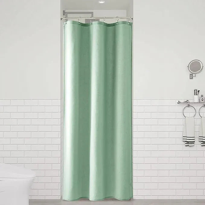 Naturoom Aqua Green 36 Inch Shower Curtain - Stall Narrow Half Linen Ultra Thick Fabric Shower Curtain Set with Hooks, Boho Farmhouse Rustic RV Camper Bath Curtains for Bathroom, 36x72 - ModernBath