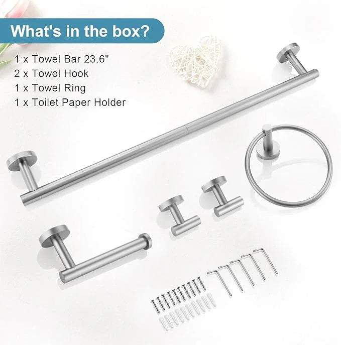 TQKAG Bathroom Towel Bar Holder Sets Brushed Nickel 23.6 Inch Round Stainless Steel Towel Bar Set 5 Piece Bathroom Accessory Set Wall Mounted - ModernBath